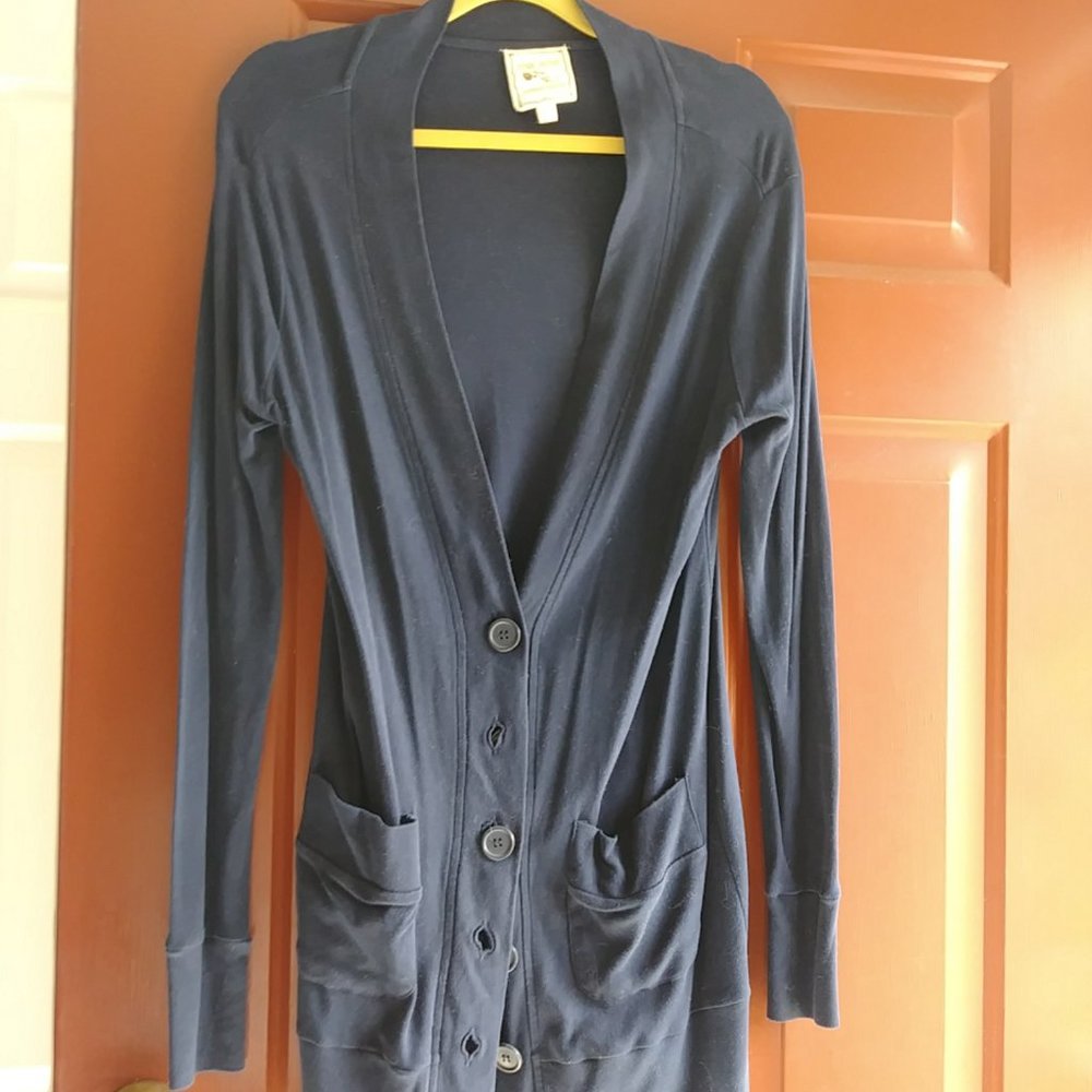 Pink Rose Navy Blue Button Down Cardigan